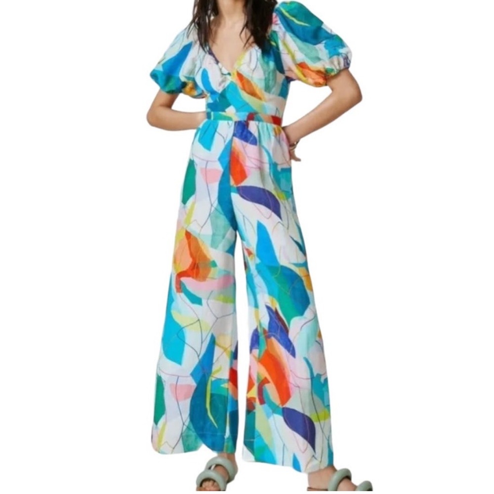 Anthropologie X Rannagill NWT BL Motif  Linen/Viscose blend Tie Back Jumpsuit.
